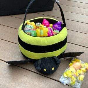 Yellow and Black Bee Plush Toy Basket